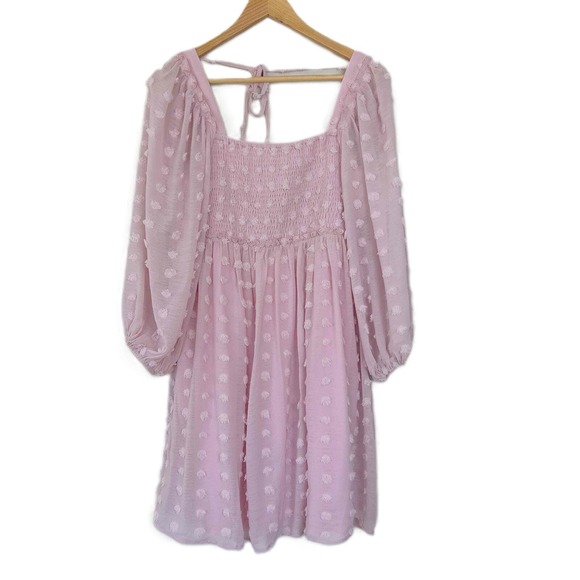 Listicle Medium Sheer Long Sleeve Square Neckline Smocked Bodice Polka Dot Pink - Picture 2 of 12